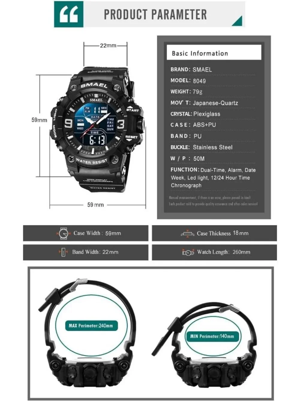 Mens Black Analog Quartz S-Shock Waterproof Outdoor Sports LED Digital Watch